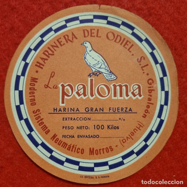 Old Labels: ANTIGUA ETIQUETA HARINA PURA DEL ODIEL LA PALOMA GIBRALEON HUELVA ORIGINAL ER 557