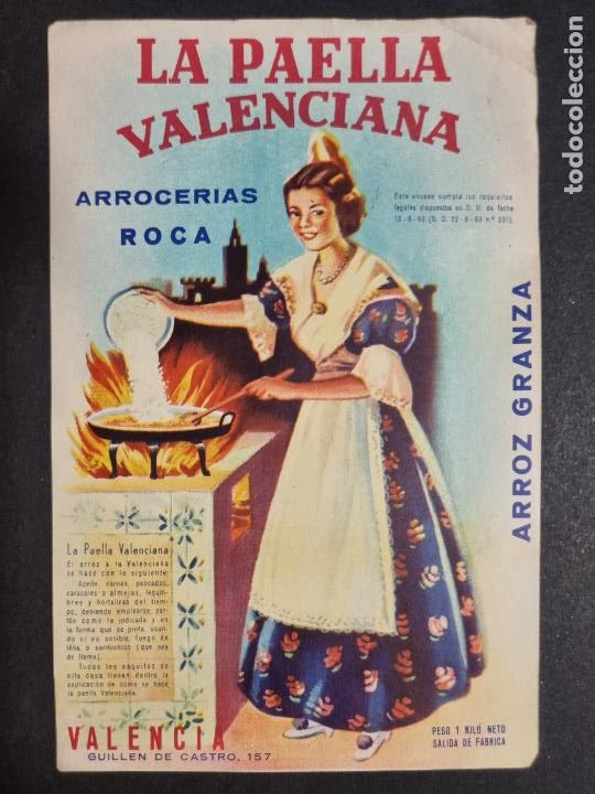 Etiquetas antiguas: ANTIGUA ETIQUETA ARROZ LA PAELLA VALENCIANA GRANZA ARROCERIAS ROCA VALENCIA GRANDE ORIGINAL ER 580