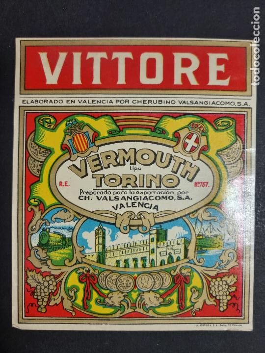 Old Labels: ANTIGUA ETIQUETA VERMOUTH VITTORE TORINO CHERUBINO VALENCIA GRAO GRANDE ORIGINAL ER 598