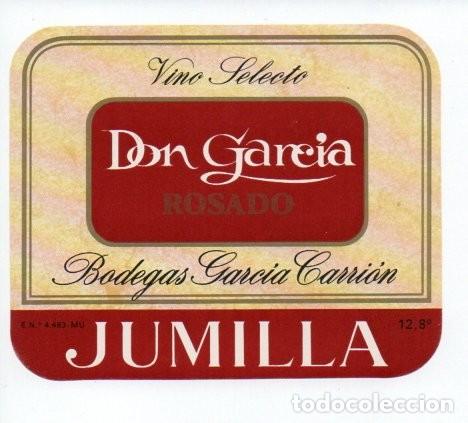 Etiquetas antiguas: ANTIGUA ETIQUETA, JUMILLA - VINO SELECTO DON GARC&Iacute;A ROSADO. BODEGAS GARC&Iacute;A CARRI&Oacute;N.