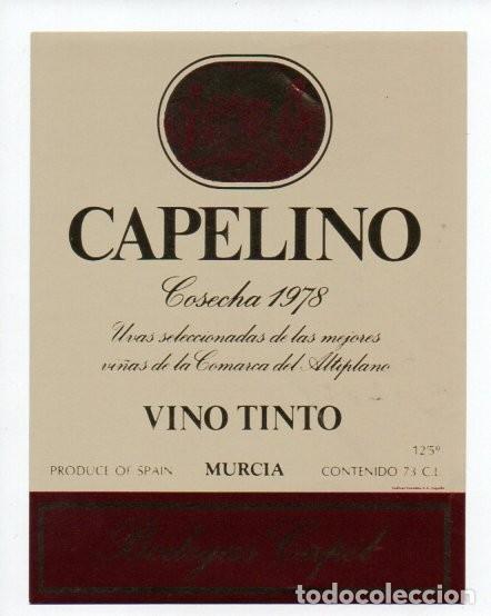 Etiquetas antiguas: ETIQUETA, CAPELINO, COSECHA DE 1978, VINO TINTO. CAPEL, MURCIA.