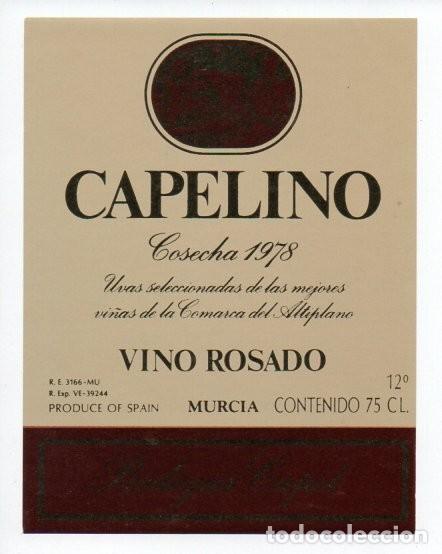 Etiquetas antiguas: ETIQUETA, CAPELINO, COSECHA DE 1978, VINO ROSADO. CAPEL, MURCIA.