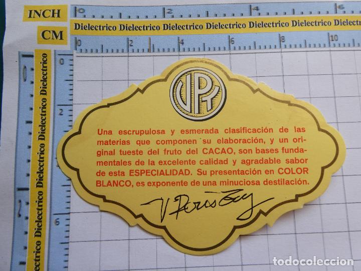 Etiquetas antiguas: ETIQUETA DE BEBIDAS. VINO LICORES. LICOR DE CACAO 7