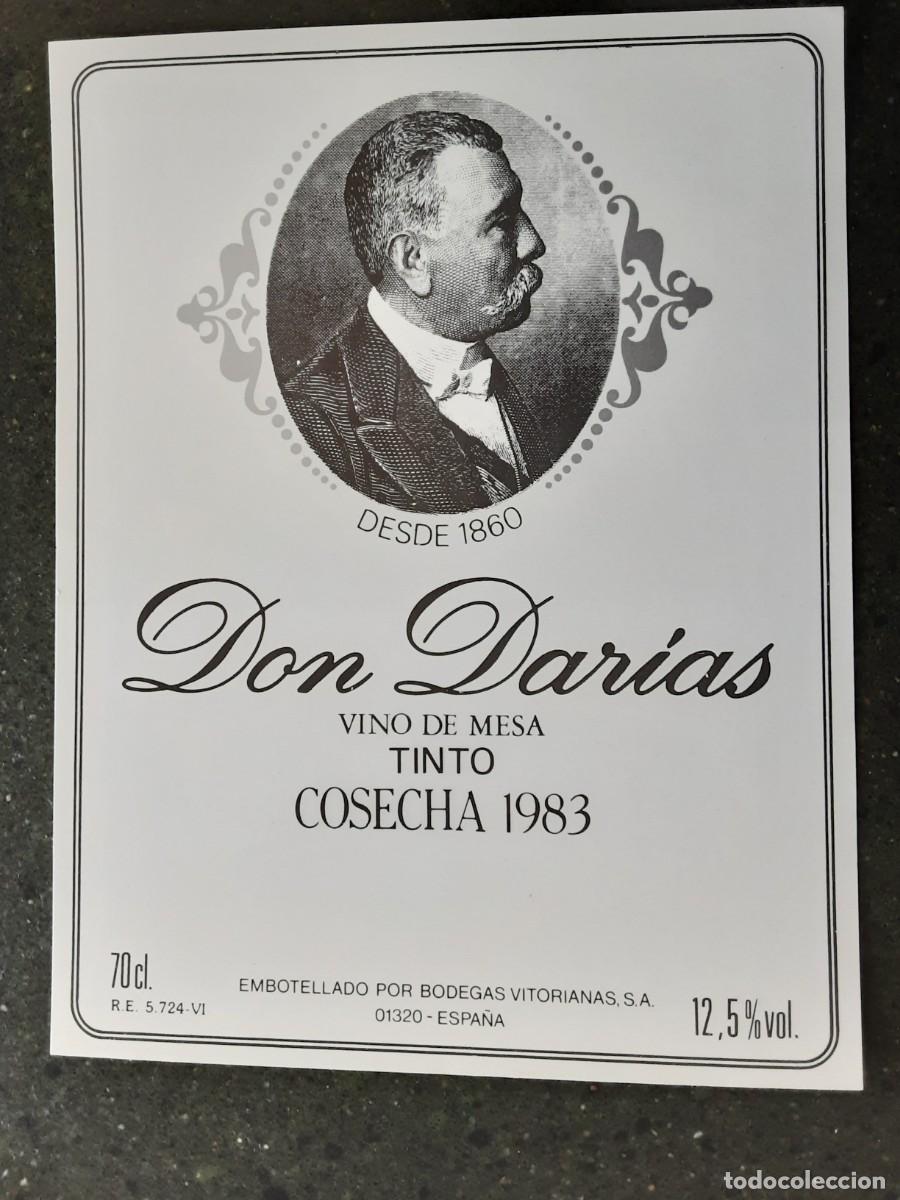 Etiquetas antiguas: ETIQUETA DE VINO TINTO: DON DARIAS, COSECHA 1983, BODEGAS VITORIANAS