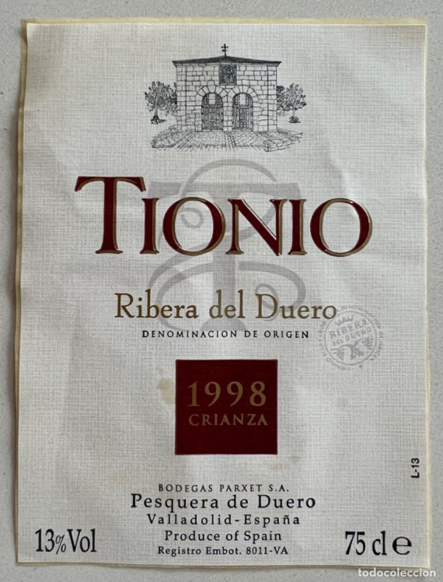 Etiquetas antiguas: Etiqueta vino T&iacute;onio - Ribera del Duero - Crianza 1998 (Pesquera de Duero - Valladolid)