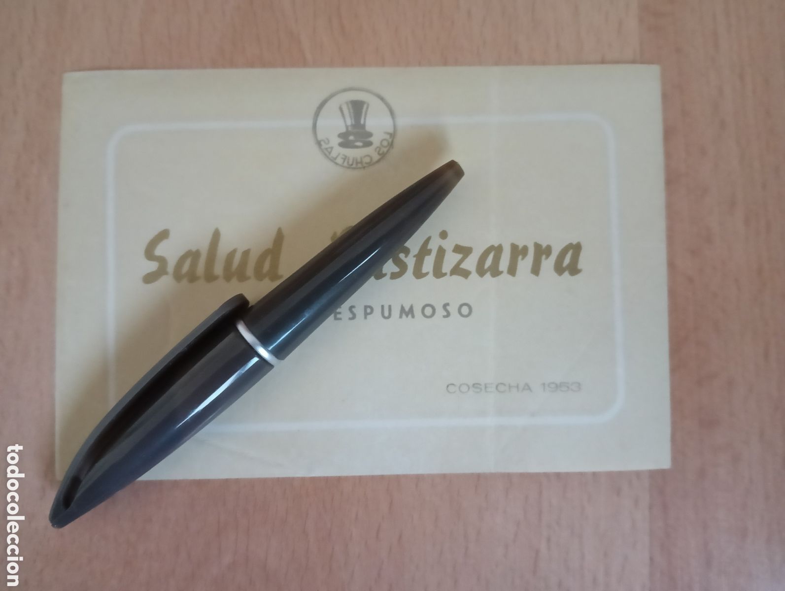 Etiquetas antiguas: Etiqueta Vino Espumoso Salud y Pastizarra. Cosecha 1953. Los Chuflas.