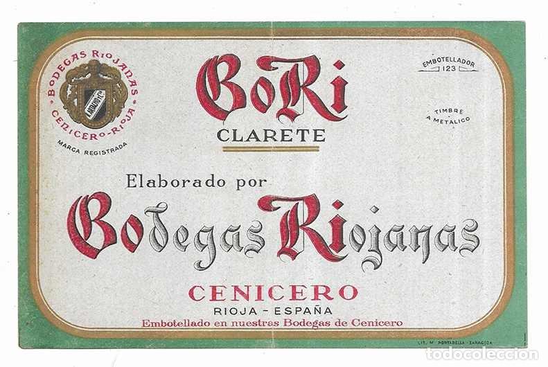 Etiquetas antiguas: Bori Clarete elaborado por Bodegas Riojanas Cenicero