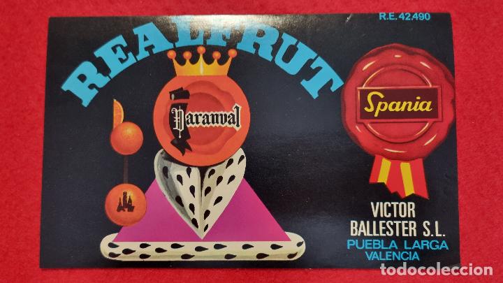 Old Labels: CARTEL ITO ETIQUETA PUBLICIDAD NARANJAS REALFRUT SPANIA MEDIANA PUEBLA LARGA VALENCIA ORIGINAL K14