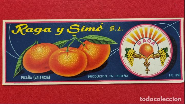 Etiquetas antiguas: CARTEL ITO ETIQUETA NARANJAS RAGA Y SIMO ALARGADA VALENCIA ORIGINAL K14