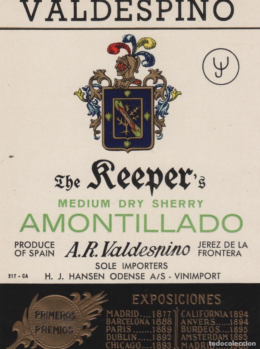 Etiquetas antiguas: VALDESPINO . JEREZ , REEPER AMONTILLADO . ETIQUETA DE VINO ref 154