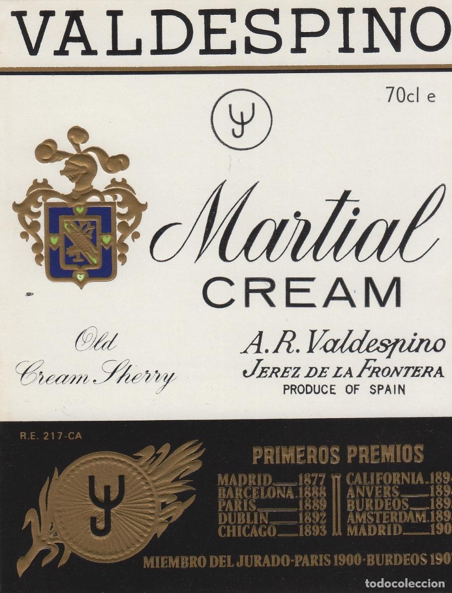 Etiquetas antiguas: VALDESPINO . JEREZ , MARTIAL CREAM . ETIQUETA DE VINO ref 155