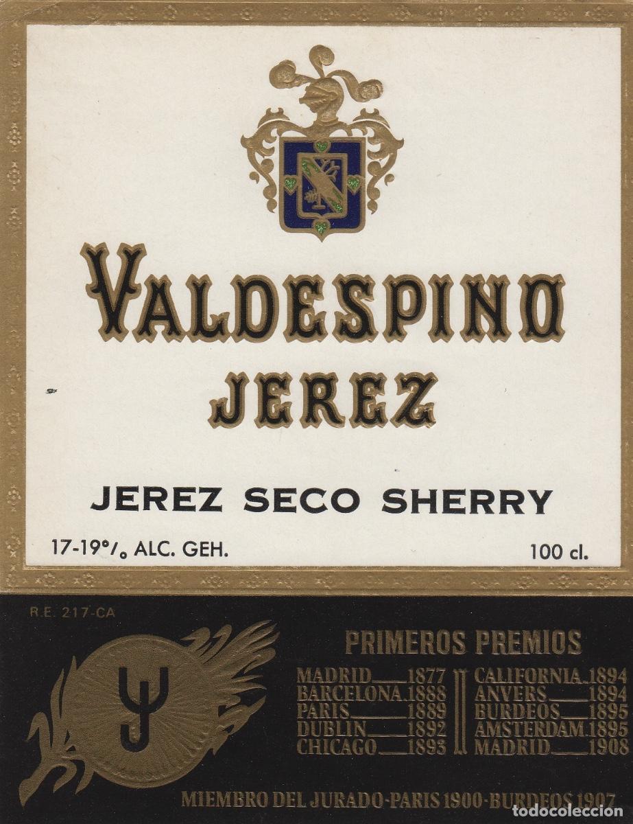 Etiquetas antiguas: VALDESPINO . JEREZ ,JEREZ SECO SHERRY . ETIQUETA DE VINO ref 156