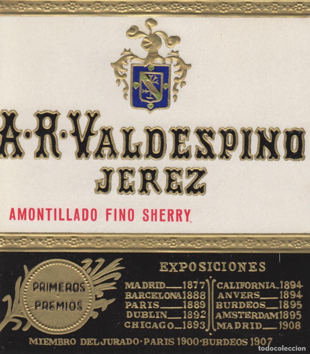 Etiquetas antiguas: VALDESPINO . JEREZ ,AMONTILLADO FINO SHERRY . ETIQUETA DE VINO ref 156