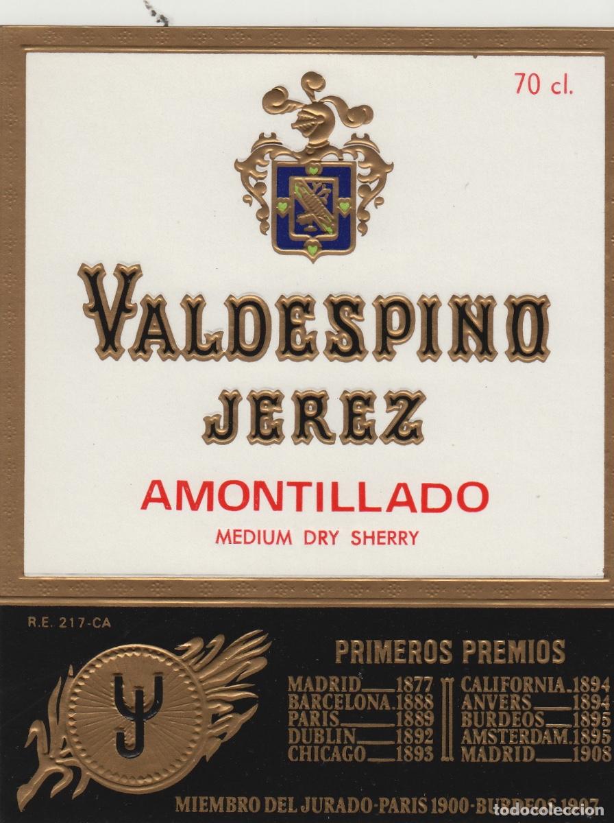 Etiquetas antiguas: VALDESPINO . JEREZ , AMONTILLADO . ETIQUETA DE VINO ref 157