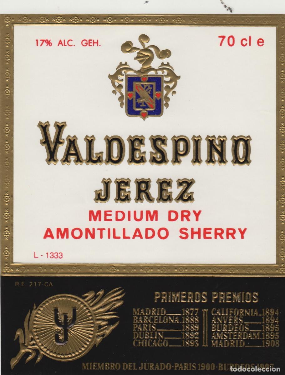 Etiquetas antiguas: VALDESPINO . JEREZ , MEDIUM DRY AMONTILLADO . ETIQUETA DE VINO ref 157
