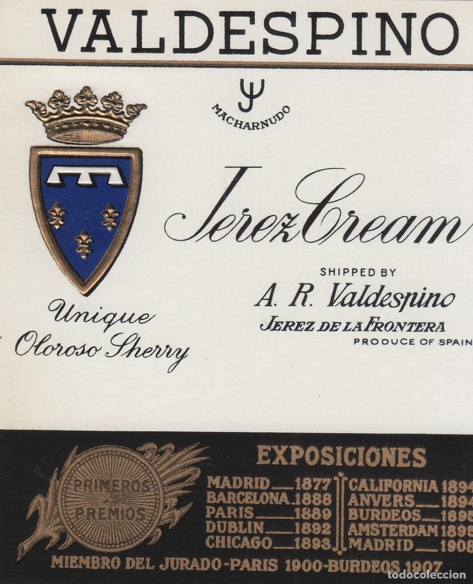 Etiquetas antiguas: VALDESPINO . JEREZ , CREAM . ETIQUETA DE VINO ref 160