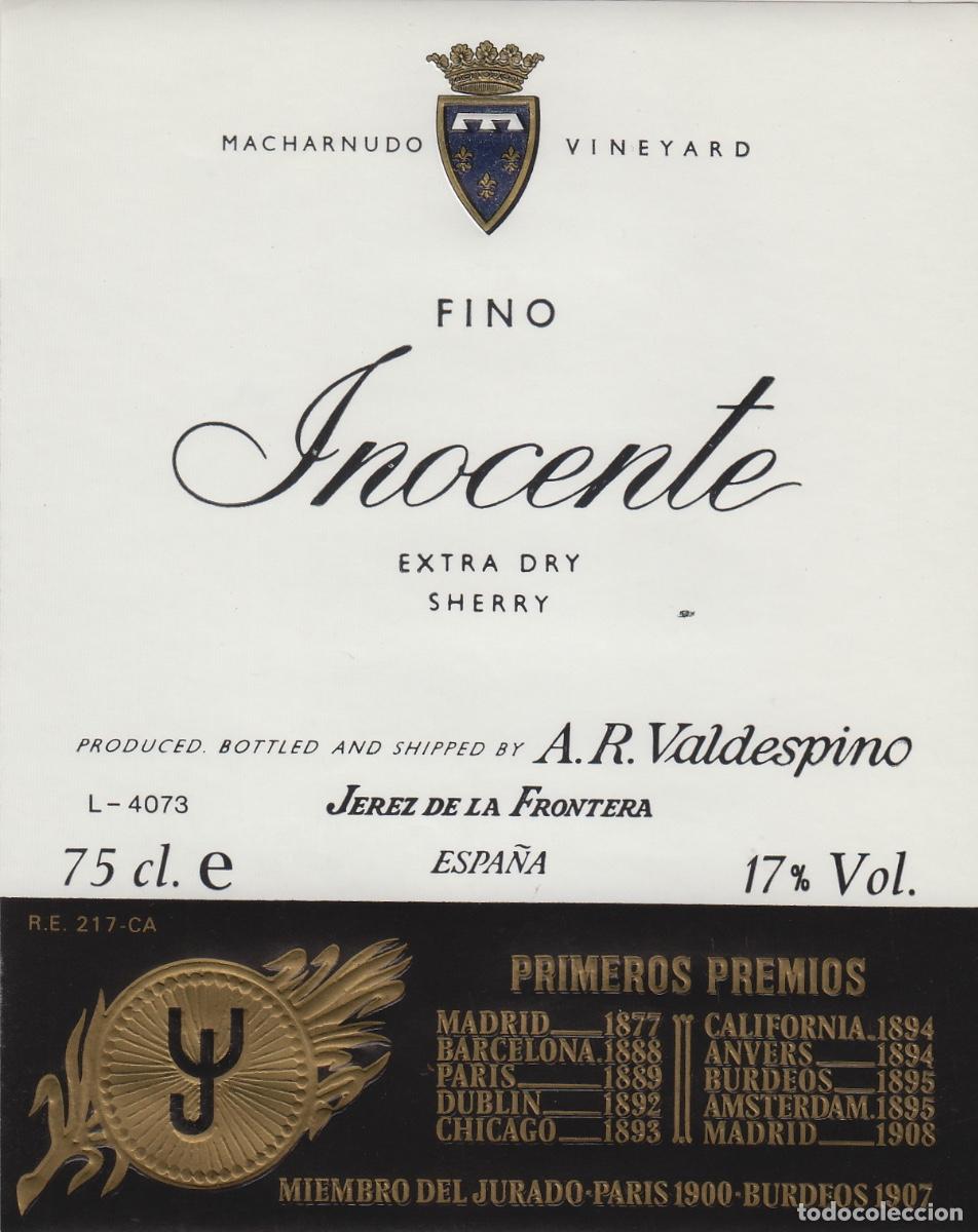 Etiquetas antiguas: VALDESPINO . JEREZ , INOCENTE . ETIQUETA DE VINO ref 164