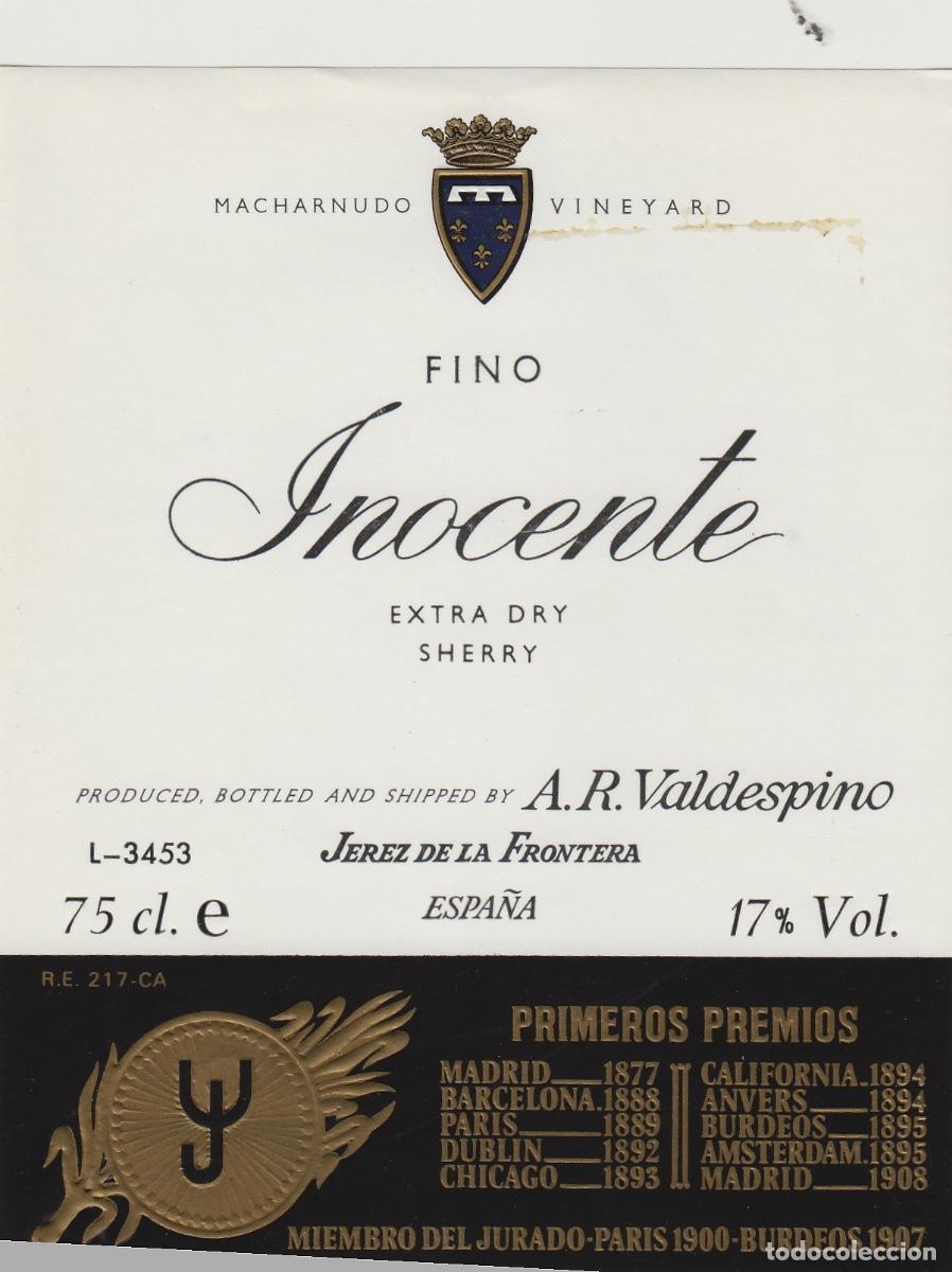 Etiquetas antiguas: VALDESPINO . JEREZ , INOCENTE . ETIQUETA DE VINO ref 164