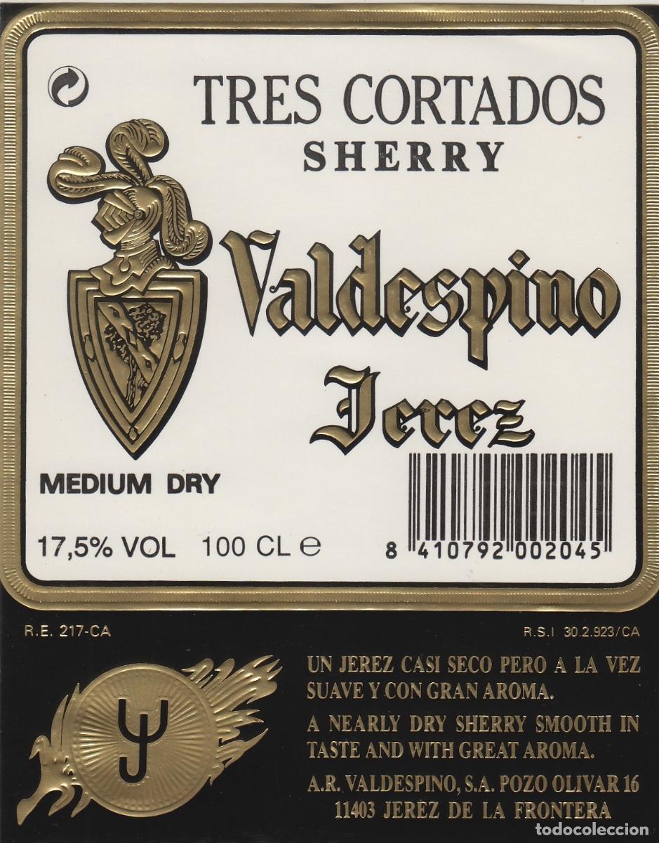 Etiquetas antiguas: VALDESPINO . JEREZ , TRES CORTADOS . ETIQUETA DE VINO ref 165