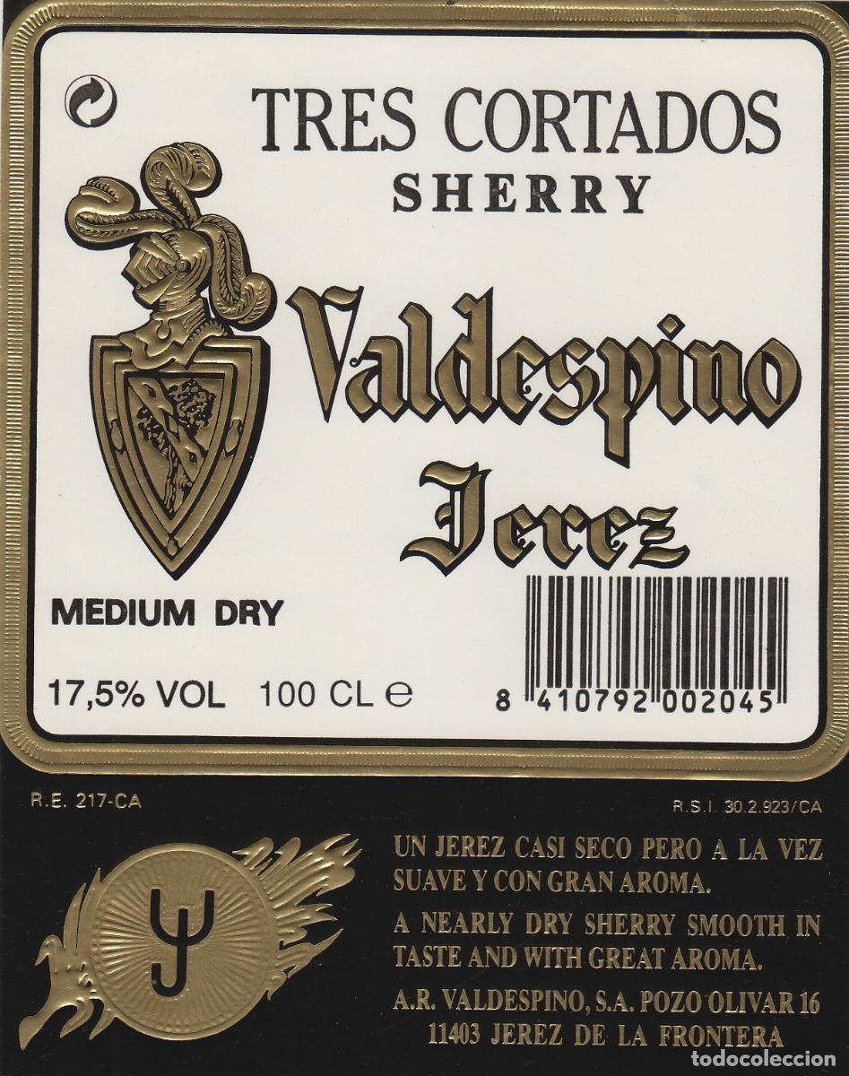 Etiquetas antiguas: VALDESPINO . JEREZ , TRES CORTADOS . ETIQUETA DE VINO ref 165