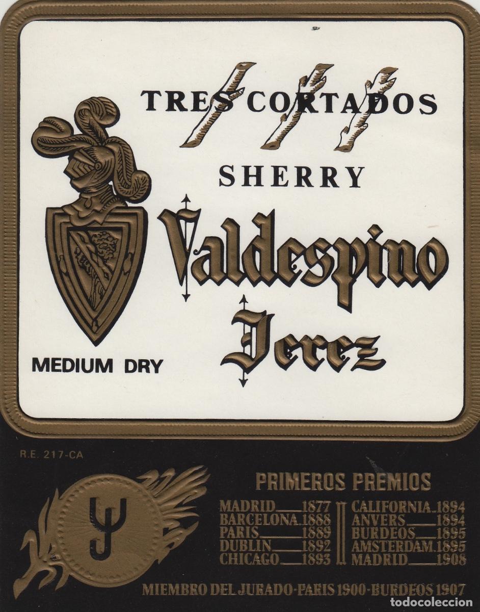 Etiquetas antiguas: VALDESPINO . JEREZ , TRES CORTADOS . ETIQUETA DE VINO ref 165