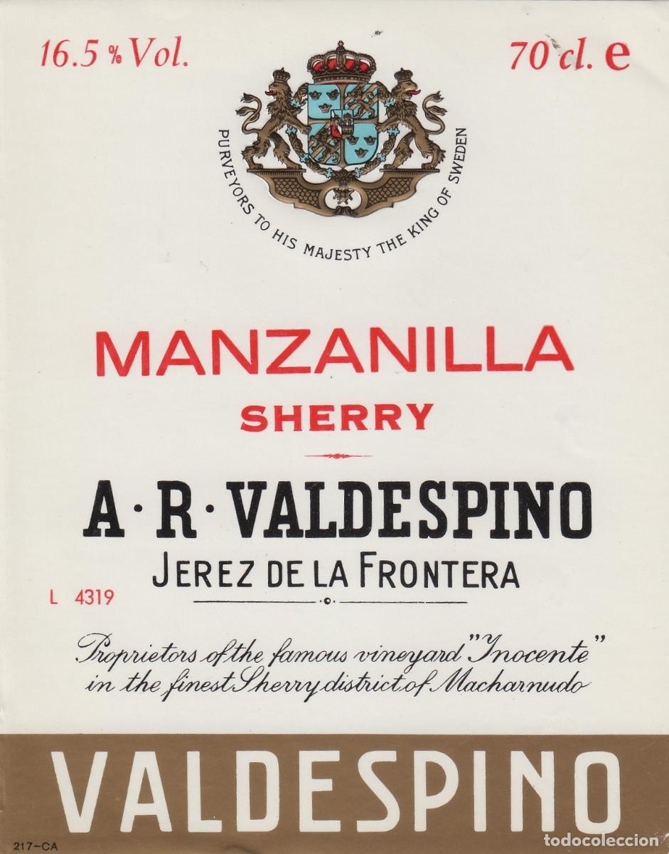 Etiquetas antiguas: VALDESPINO . JEREZ , MANZANILLA SHERRY . ETIQUETA DE VINO ref 167