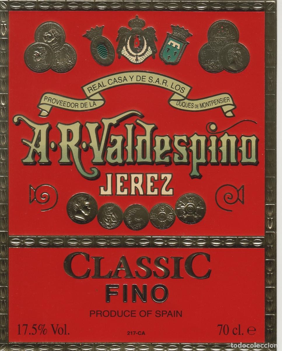 Etiquetas antiguas: VALDESPINO . JEREZ , CLASSIC FINO . ETIQUETA DE VINO ref 168