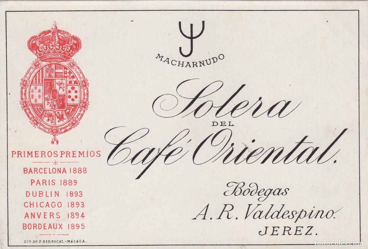 &Eacute;tiquettes anciennes: VALDESPINO . JEREZ , SOLERA DEL CAF&Eacute; ORIENTAL . ETIQUETA DE VINO ref 170