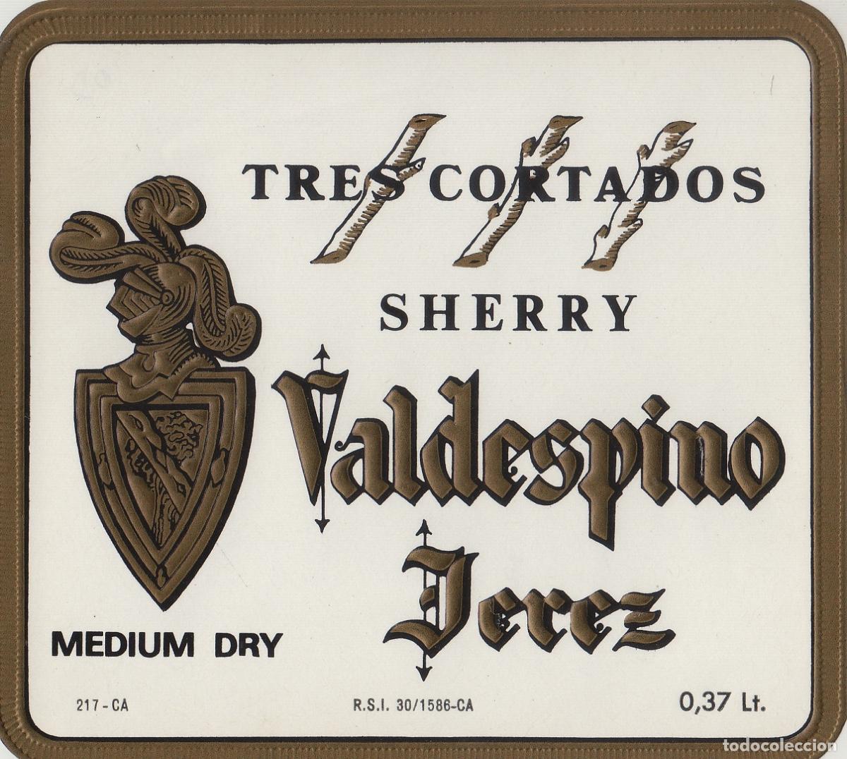 Etiquetas antiguas: VALDESPINO . JEREZ , TRES CORTADOS MEDIUM . ETIQUETA DE VINO ref 174