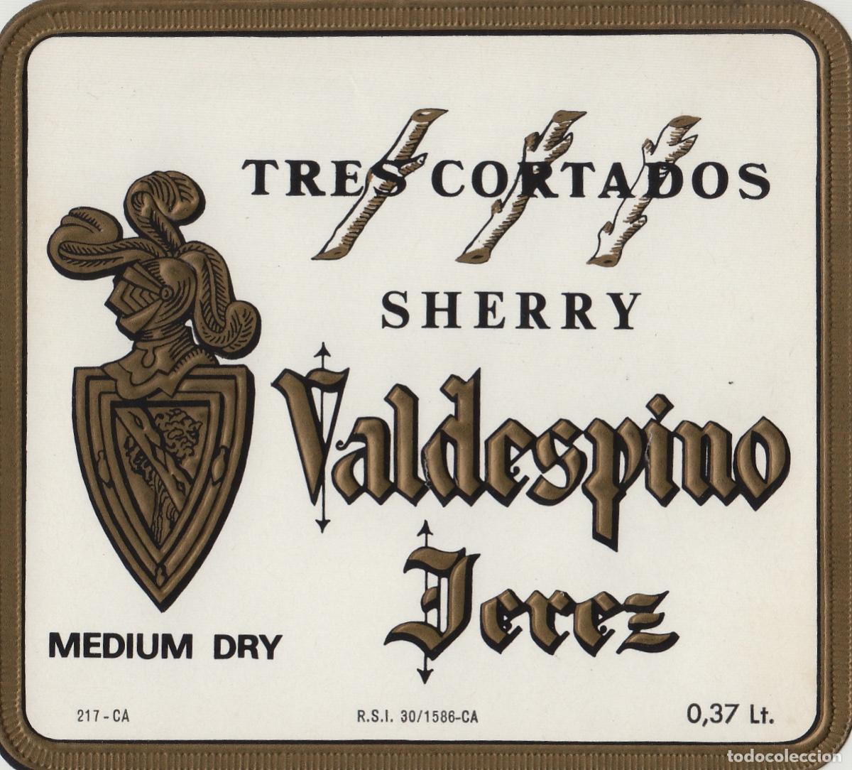 Etiquetas antiguas: VALDESPINO . JEREZ , TRES CORTADOS . ETIQUETA DE VINO ref 174