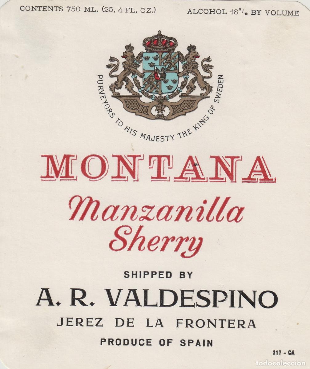 Etiquetas antiguas: VALDESPINO . JEREZ , , MONTANA MANZANILLA . ETIQUETA DE VINO ref 177