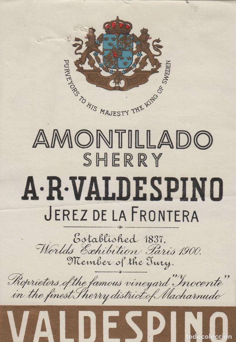 Etiquetas antiguas: VALDESPINO . JEREZ , , AMONTILLADO SHERRY . ETIQUETA DE VINO ref 177