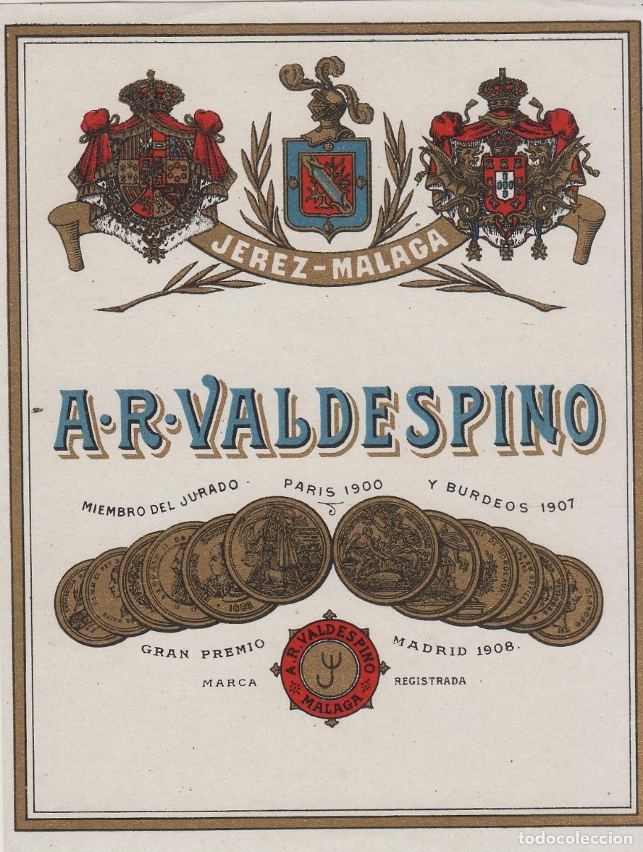 Etiquetas antiguas: VALDESPINO . JEREZ , , J&Eacute;REZ M&Aacute;LAGA . ETIQUETA DE VINO ref 178