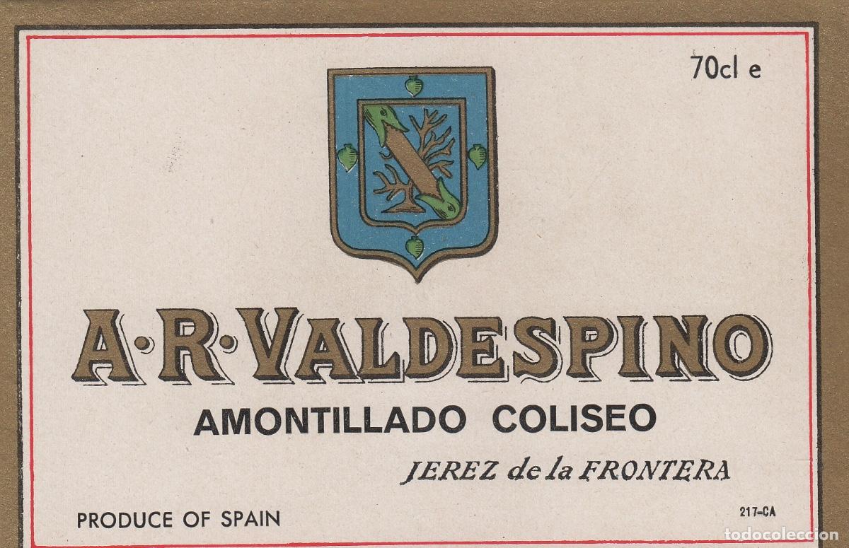 Etiquetas antiguas: VALDESPINO . JEREZ , AMONTILLADO COLISEO . ETIQUETA DE VINO ref 180