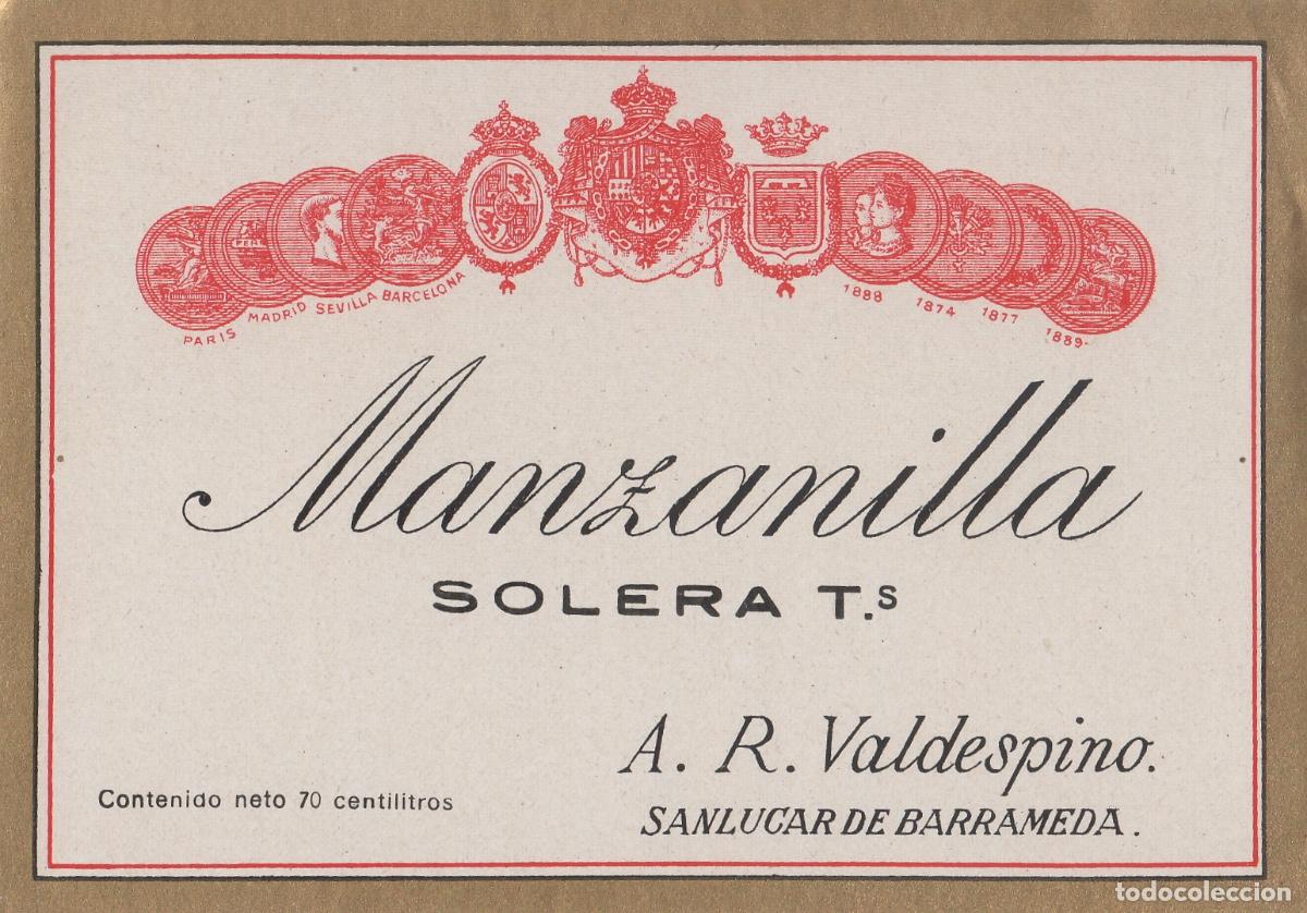 Etiquetas antiguas: VALDESPINO . SANLUCAR , MANZANILLA SOLERA . ETIQUETA DE VINO ref 181