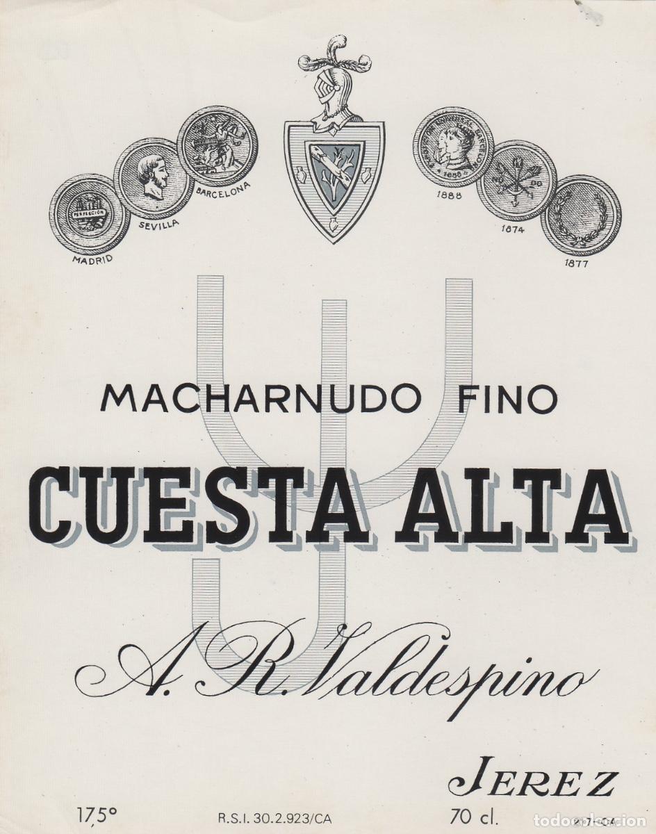 Etiquetas antiguas: VALDESPINO . JEREZ MACHARNUDO CUESTA ALTA . ETIQUETA DE VINO ref 183
