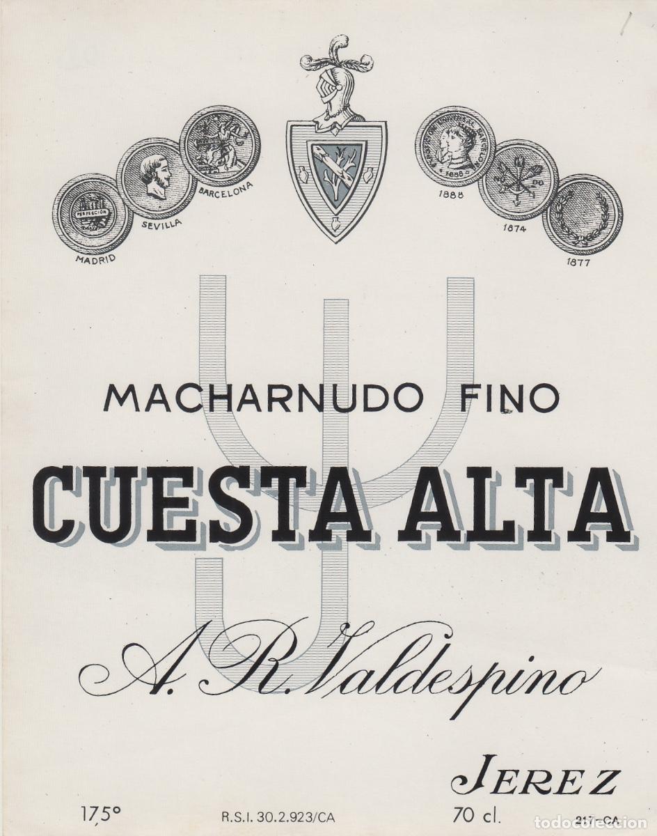 Etiquetas antiguas: VALDESPINO . JEREZ MACHARNUDO CUESTA ALTA . ETIQUETA DE VINO ref 183