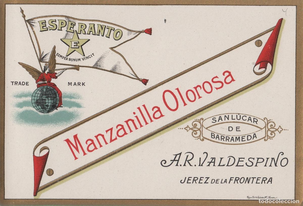Etiquetas antiguas: VALDESPINO . JEREZ ESPERANTO MANZANILLA . ETIQUETA DE VINO ref 184