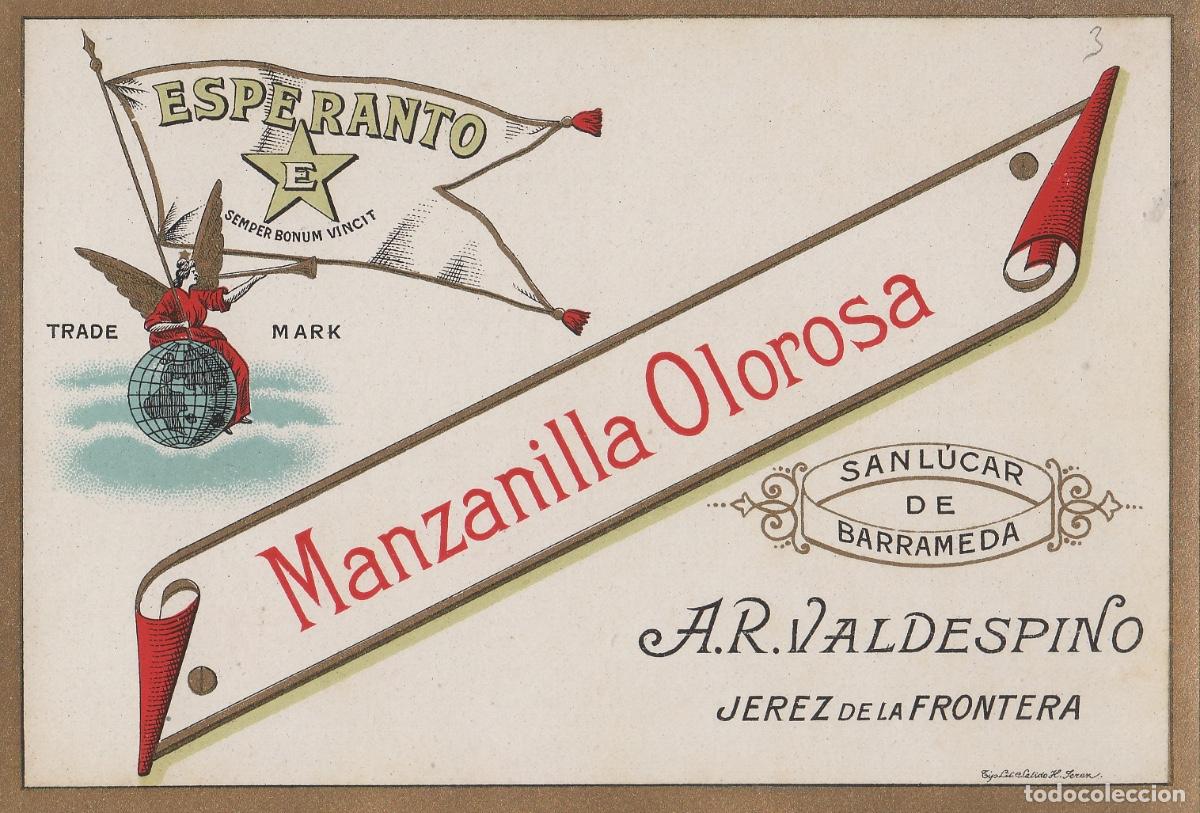 Etiquetas antiguas: VALDESPINO . JEREZ ESPERANTO MANZANILLA . ETIQUETA DE VINO ref 184
