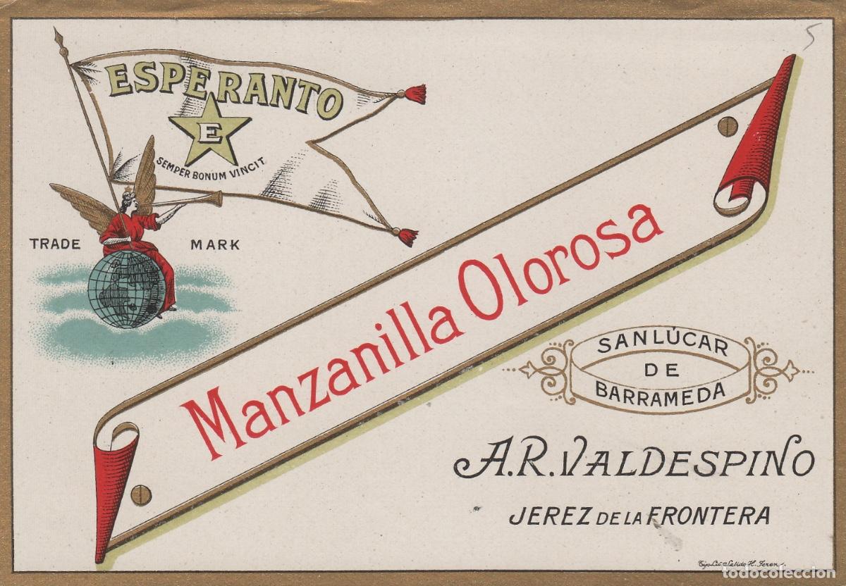 Etiquetas antiguas: VALDESPINO . JEREZ ESPERANTO MANZANILLA . ETIQUETA DE VINO ref 184