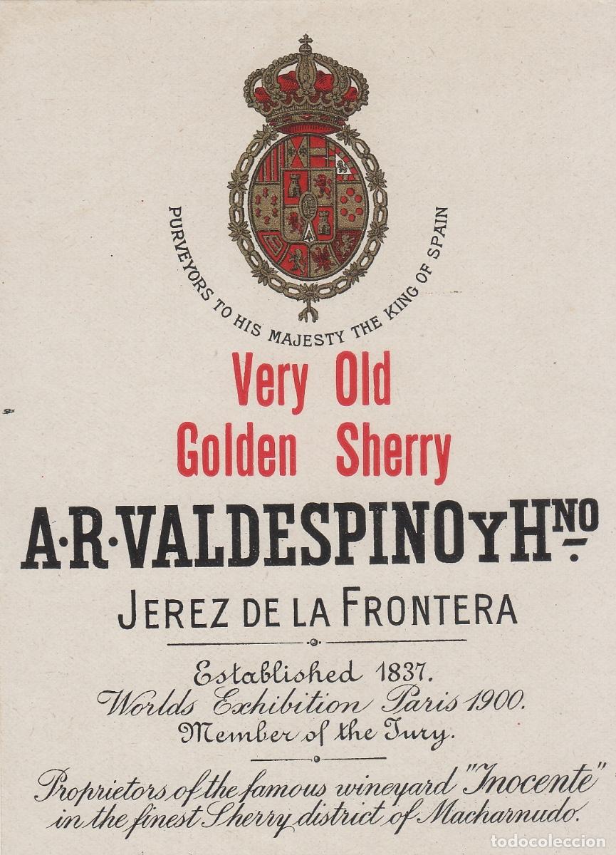 Etiquetas antiguas: VALDESPINO . JEREZ VERY OLD GOLDEN . ETIQUETA DE VINO ref 185