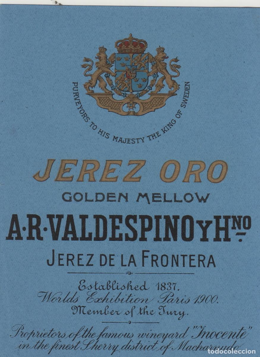 Etiquetas antiguas: VALDESPINO . JEREZ JEREZ ORO GOLDEN MELLOW . ETIQUETA DE VINO ref 185