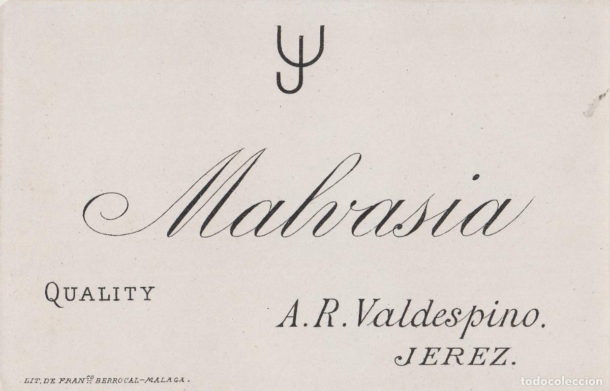 Etiquetas antiguas: VALDESPINO . JEREZ . MALVASIA , ETIQUETA DE VINO ref 186