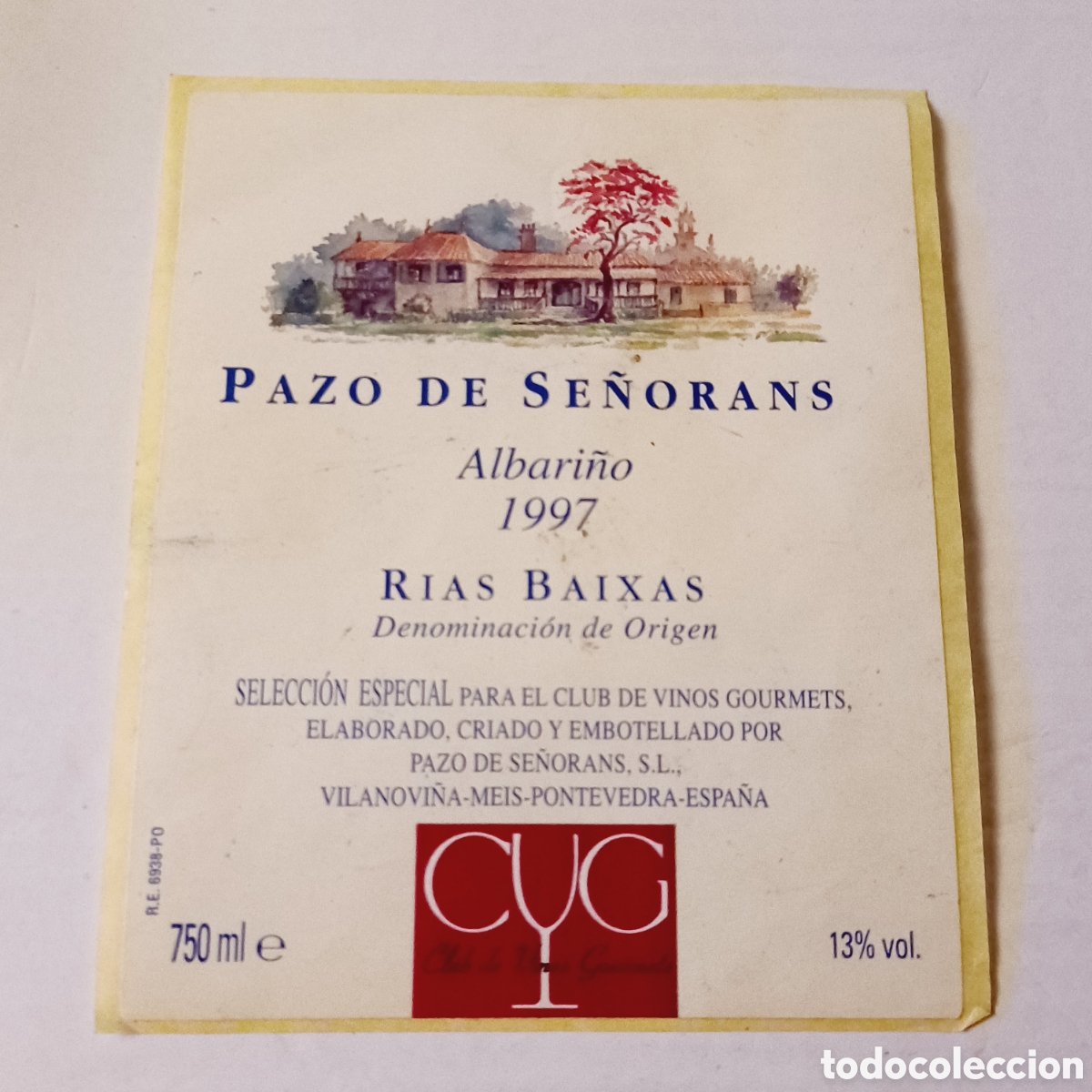 Etiquetas antiguas: Etiqueta adhesiva vino pazo de se&ntilde;orans 1997 Albari&ntilde;o R&iacute;as Baixas 11x9 cm