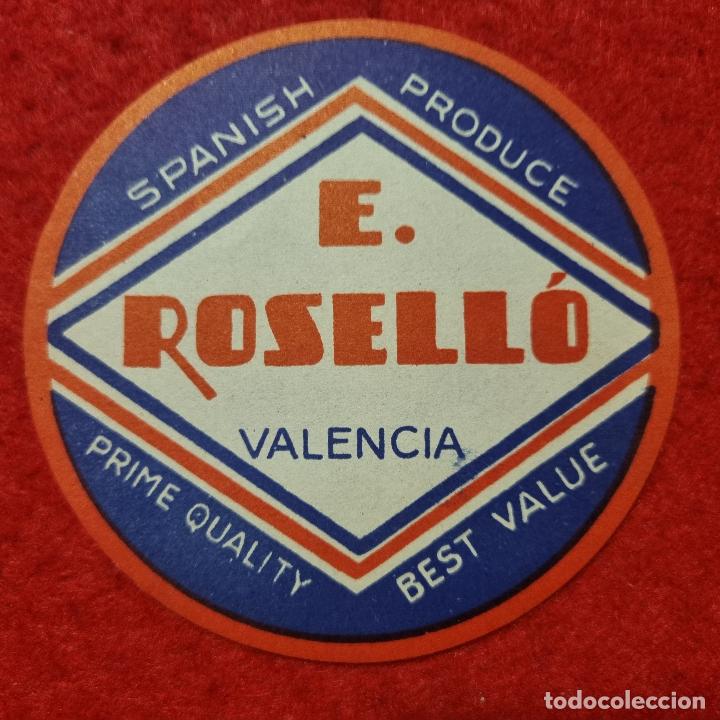 Old Labels: ANTIGUA ETIQUETA FRUTAS E. ROSELLO VALENCIA PEQUE&Ntilde;A REDONDA AZUL ORIGINAL ER 606
