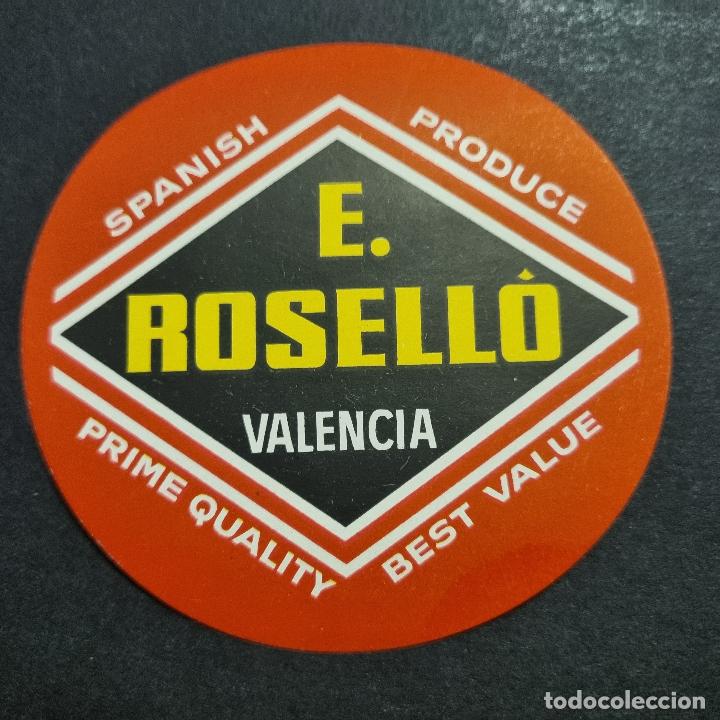 Old Labels: ANTIGUA ETIQUETA FRUTAS E. ROSELLO VALENCIA PEQUE&Ntilde;A REDONDA ROJA ORIGINAL ER 607