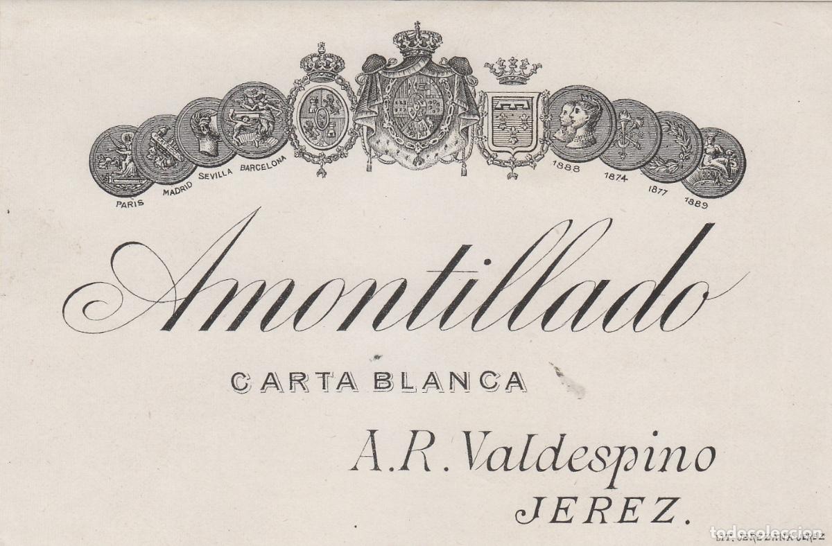 Etiquetas antiguas: VALDESPINO . JEREZ . AMONTILLADO CARTA BLANCA , ETIQUETA DE VINO ref 188