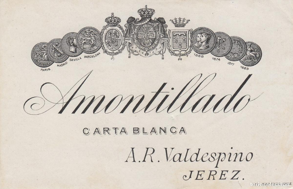 Etiquetas antiguas: VALDESPINO . JEREZ . AMONTILLADO CARTA BLANCA , ETIQUETA DE VINO ref 188