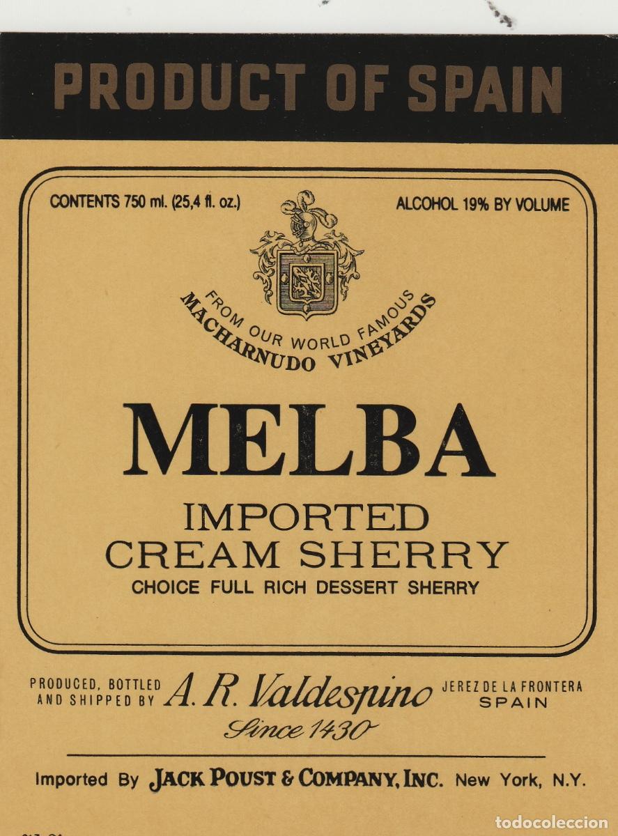 Etiquetas antiguas: VALDESPINO . JEREZ .MELBA , ETIQUETA DE VINO ref 193