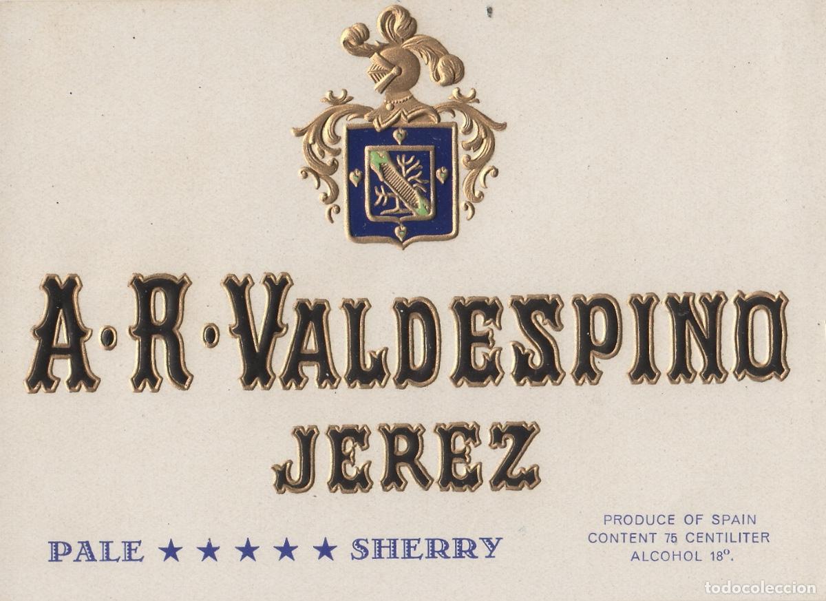 Etiquetas antiguas: VALDESPINO . JEREZ . SHERRY PALE , ETIQUETA DE VINO ref 198